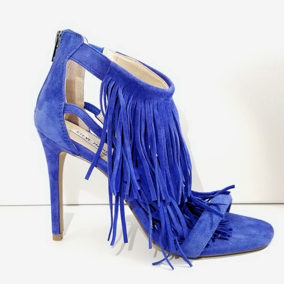 Steve Madden Shoes - Steve Madden Fringly FUN Blue Suede Heels